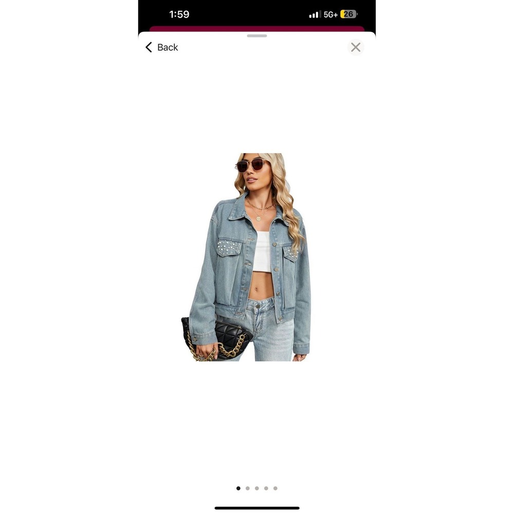 13.-   Women's Vintage embroidered Pearls Denim Jacket